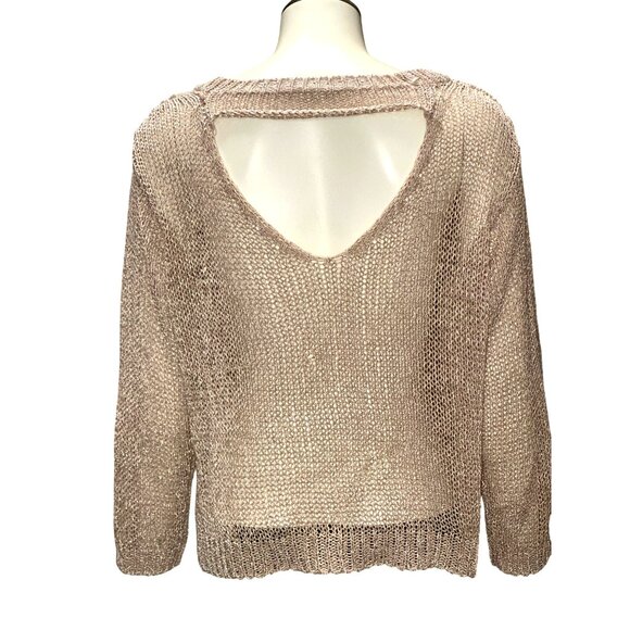 CCC Loose Knit Crop Top Metallic Open Back Sweater Stylish Lightweight Pullover - Picture 3 of 8